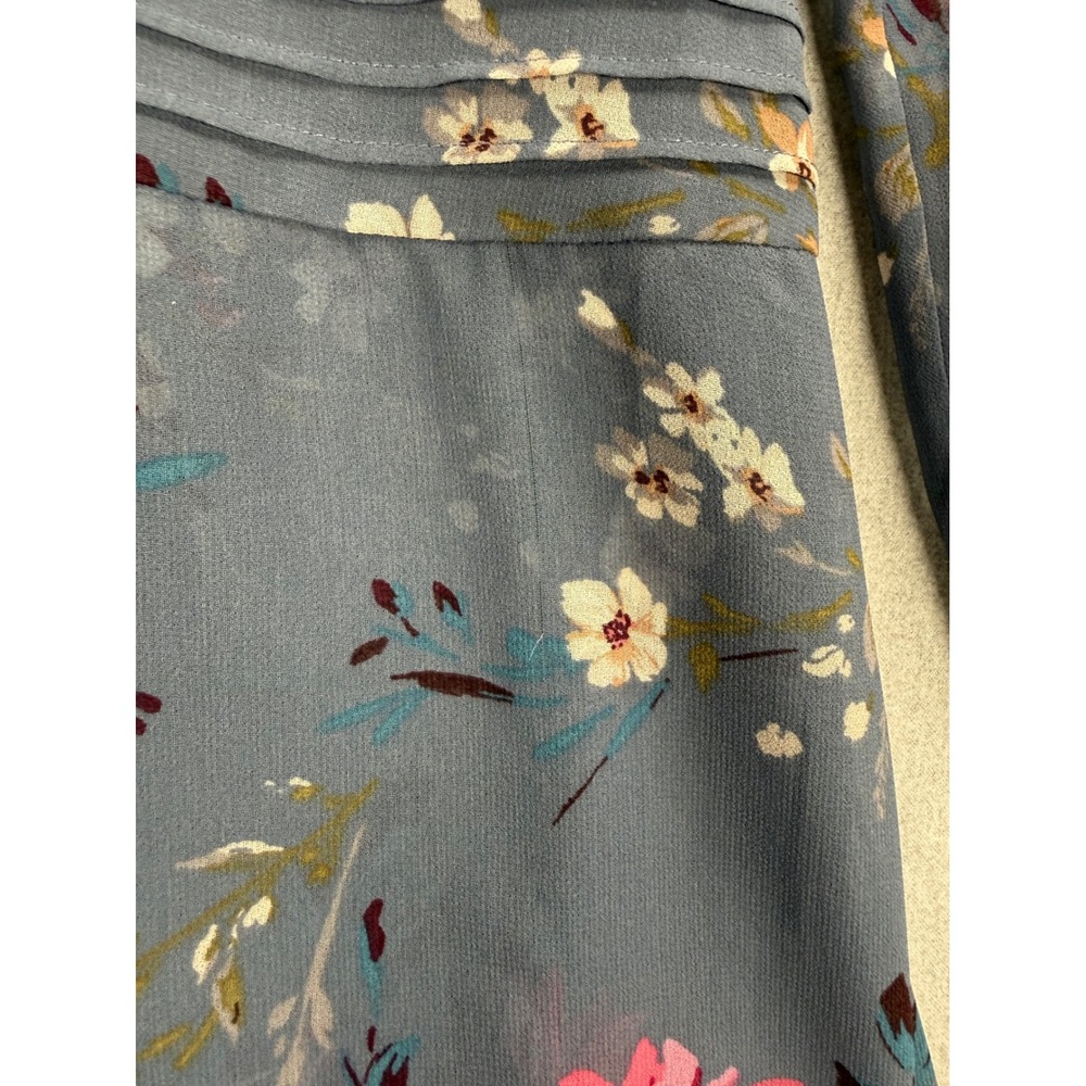 White House Black Market Blue Floral Pintuck Pleat Long Sleeve Dress Size 2 - Picture 5 of 14